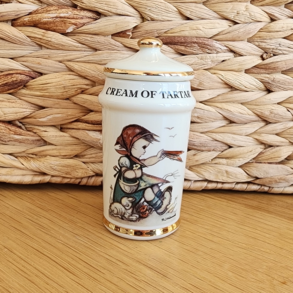 Charming M. J. Hummrl Ceramic Cream of Tartar Jar with Gold Trim